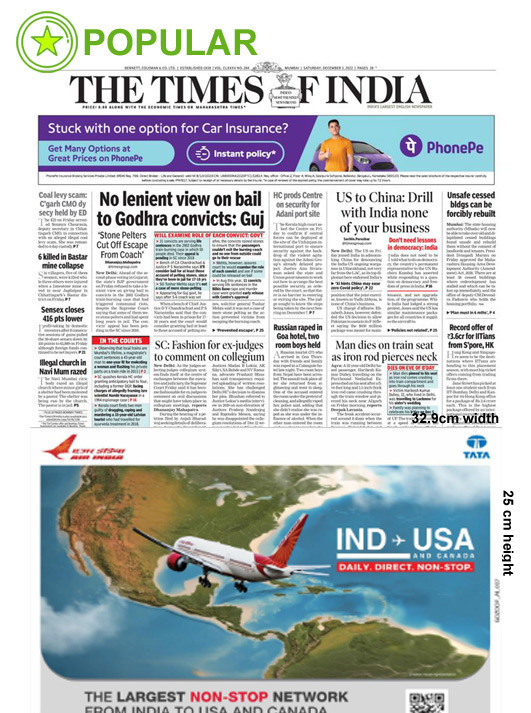 Times of India Half Page Ads