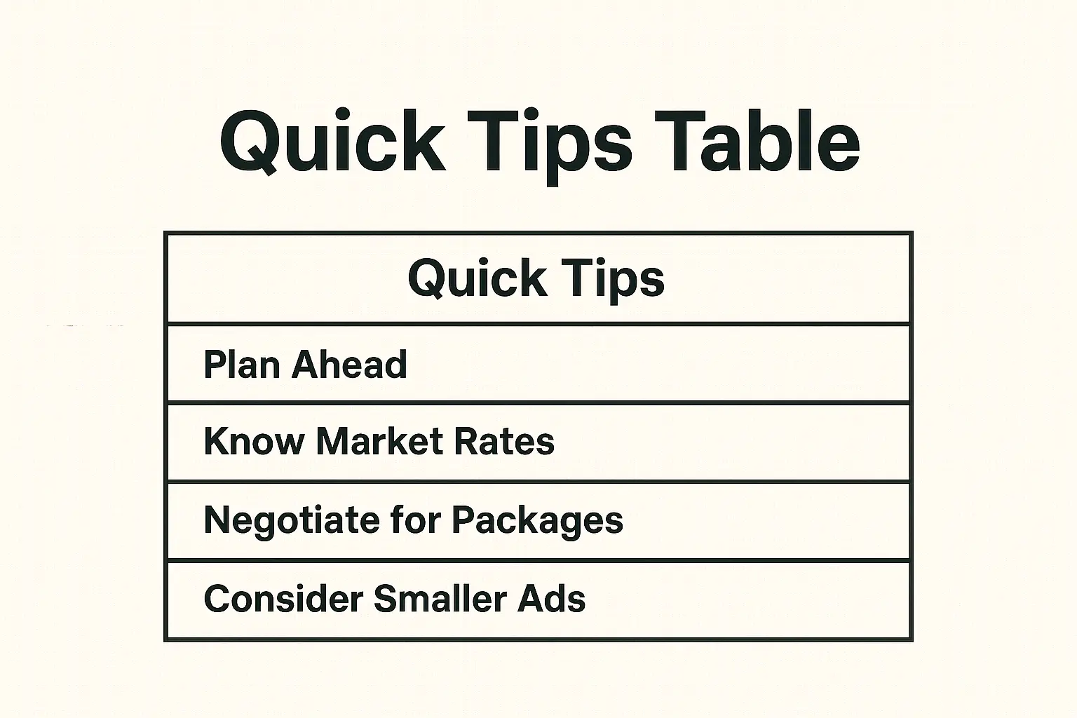 Quick tips table