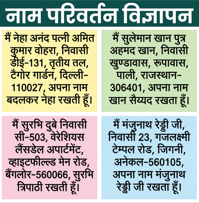 Name Change Advertisement in hindi