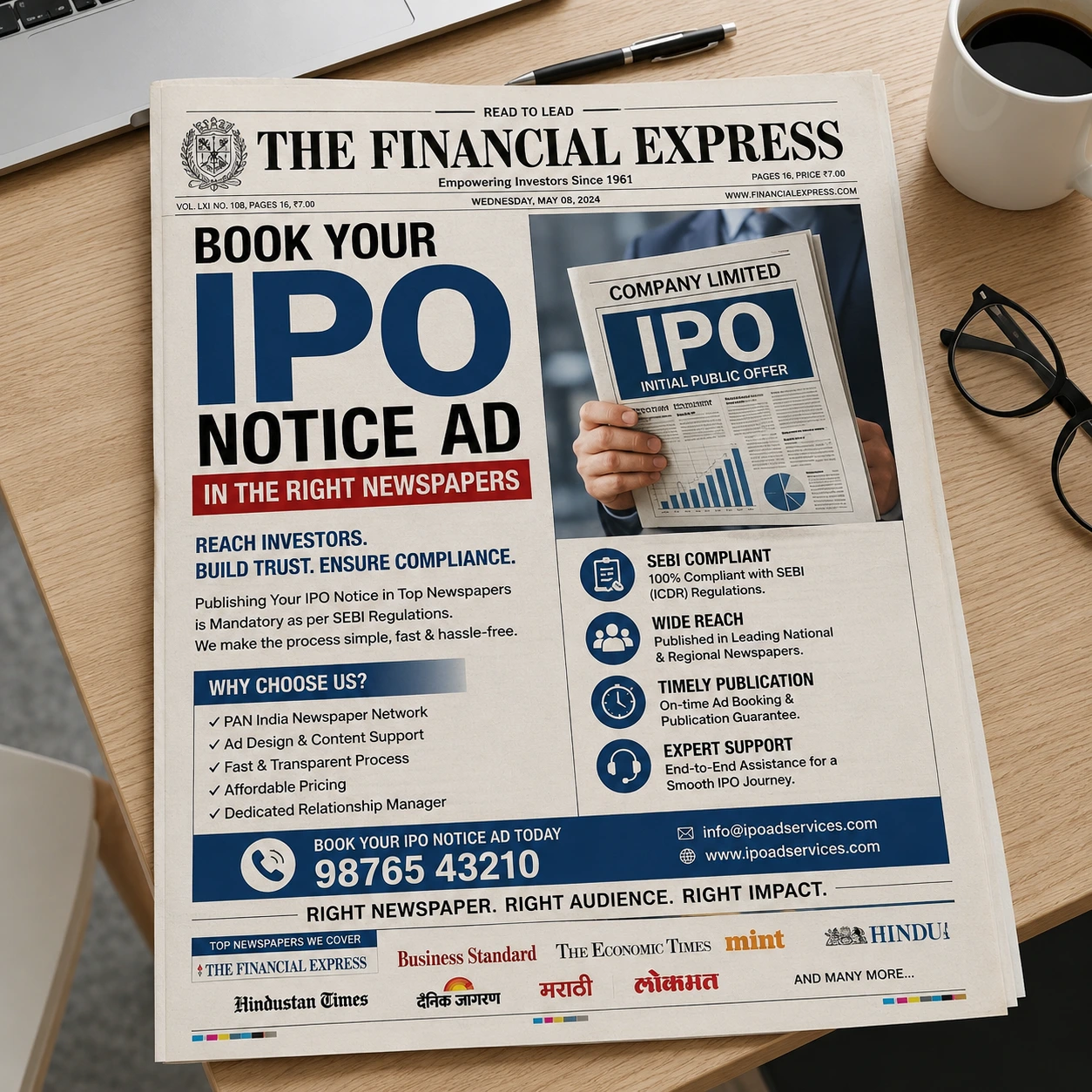 IPO notice advertisement in a financial daily newspaper