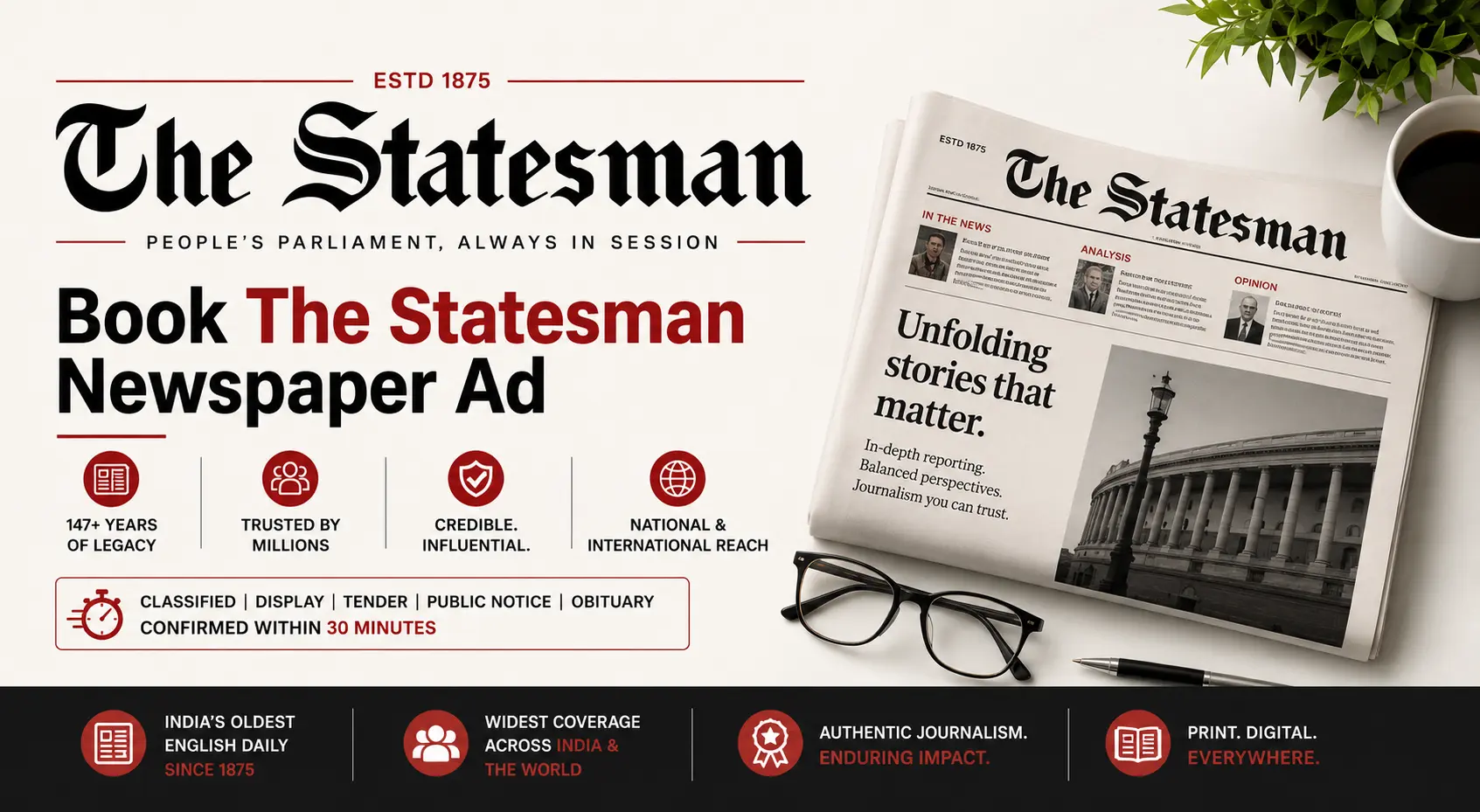 Book The Statesman Newspaper Ad