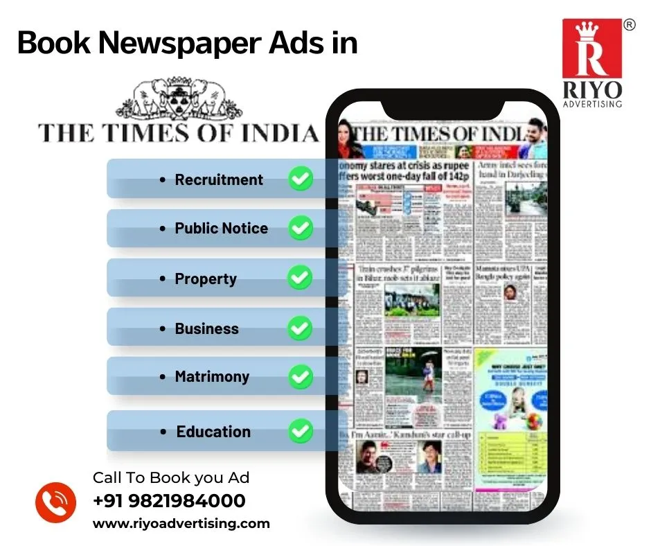 Obituary Ad in Times of India Newspaper 