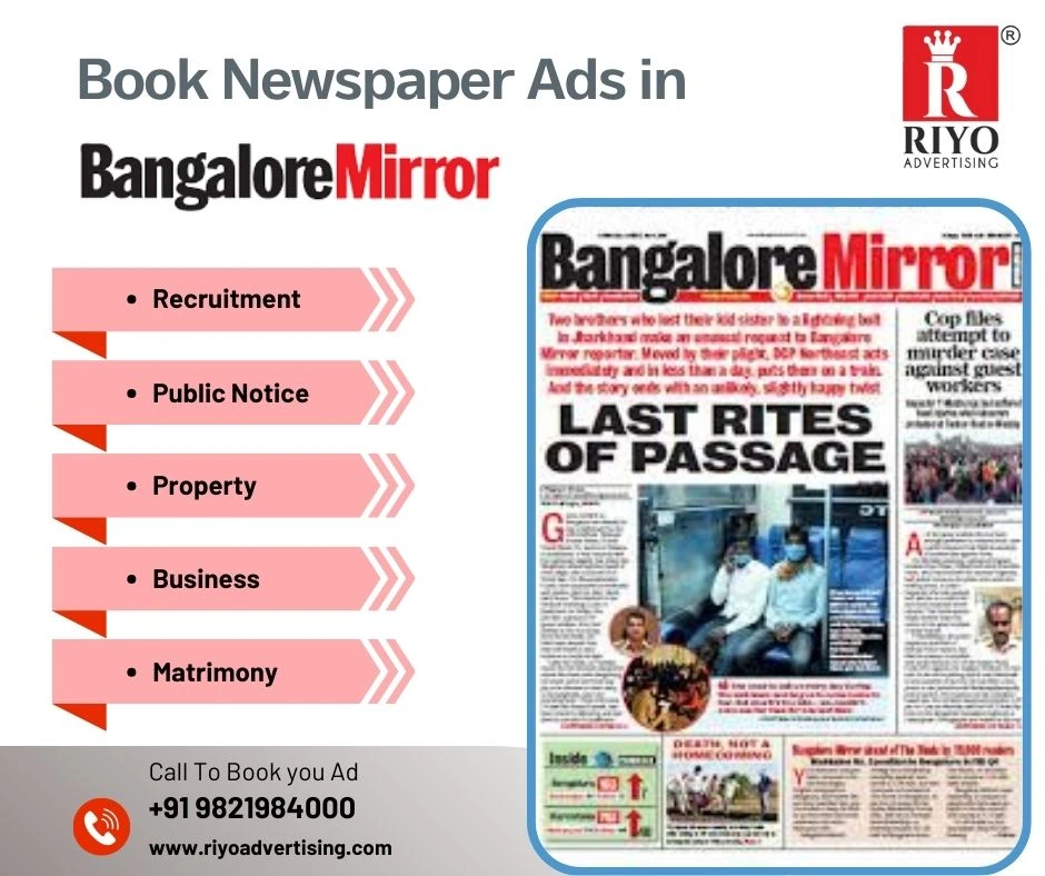 Bangalore Mirror ad rate