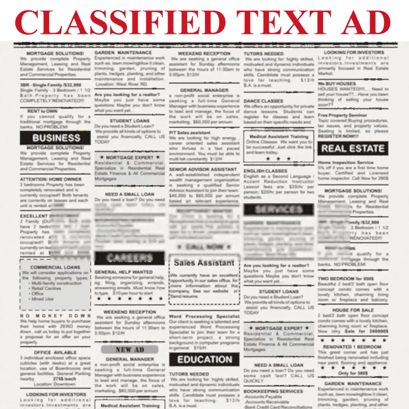 Classified Text Ad sample