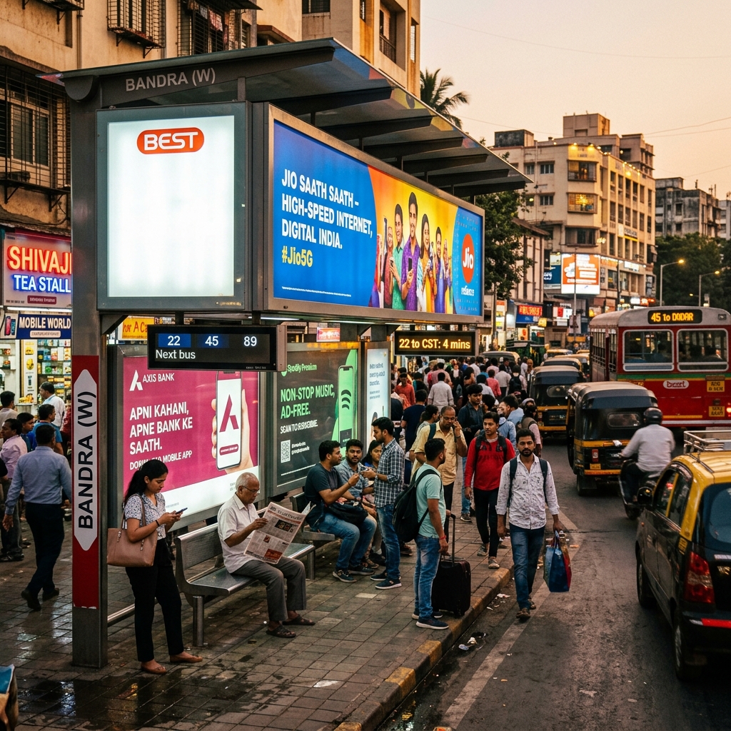 Bus Stop Advertising in Mumbai - Branded Bus Shelter with Backlit Panels