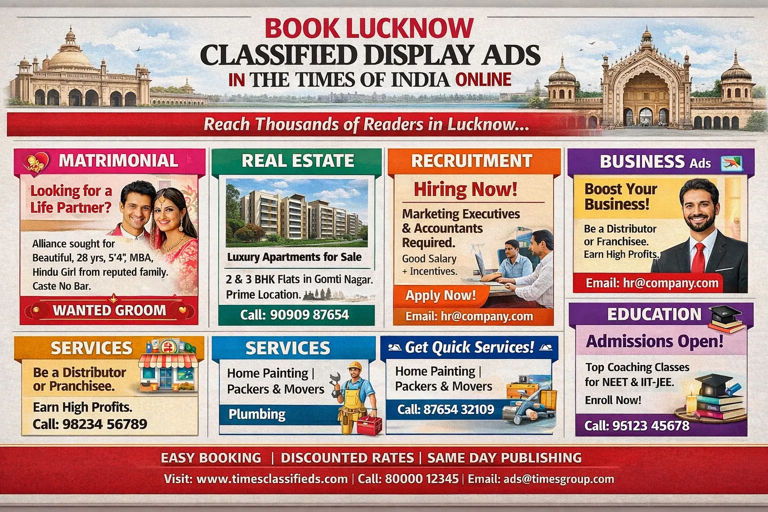 TOI Lucknow Classified Display Single Column Ads | Riyo Advertising