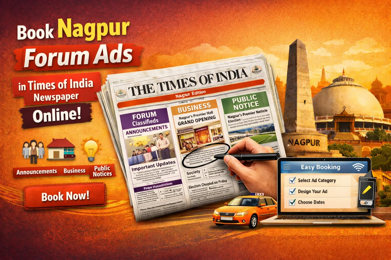 Book <span class="text-pink-700">Classifide Ads</span> in Times Of India Newspaper Online