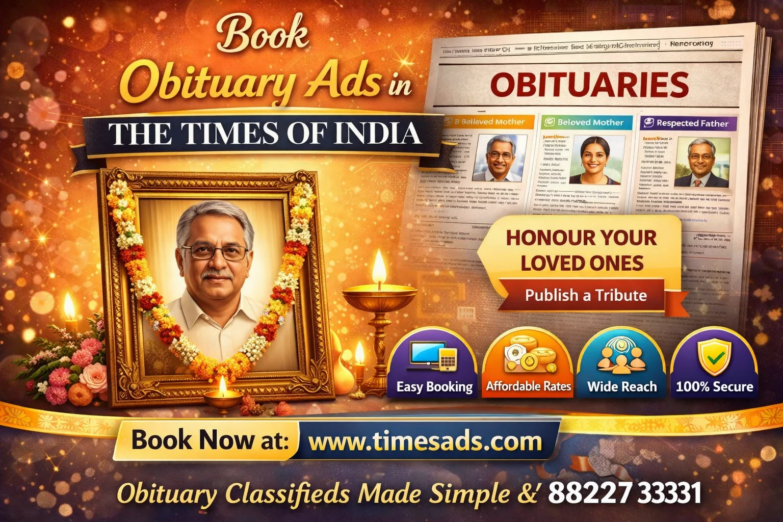 Book Times of India Obituary Ads Online at Lowest Rates | Riyo Advertising